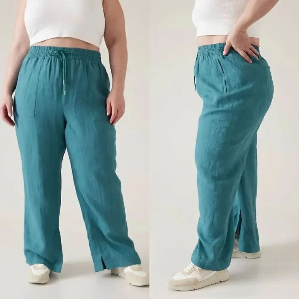 Athleta RETREAT LINEN WIDE LEG PANT 24 NWT